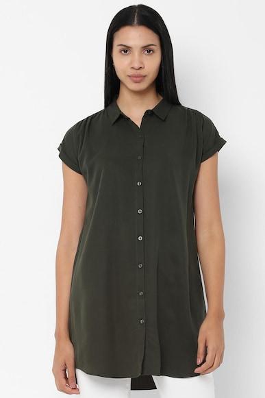 Women Green Solid Short Sleeves Tunic