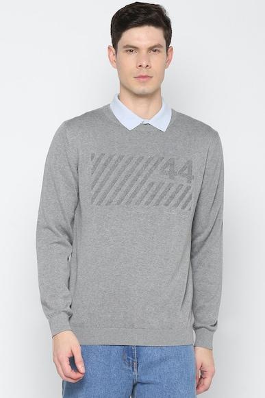 Men Grey Graphic Print Crew Neck Full Sleeves Sweater
