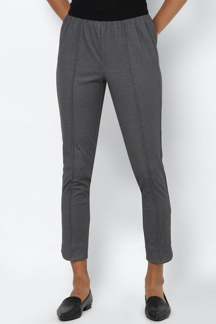 Women Grey Regular Fit Textured Casual Trousers