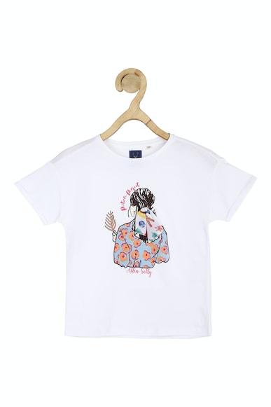 Girls White Graphic Print Casual T-shirt