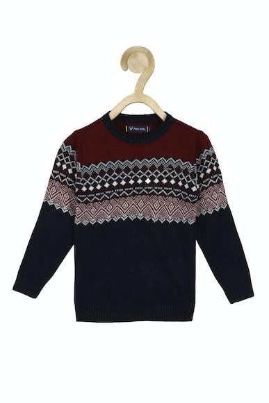 Boys Black Print Regular Fit Sweater