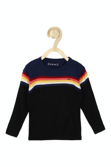 Boys Black Patterned Regular Fit Sweater