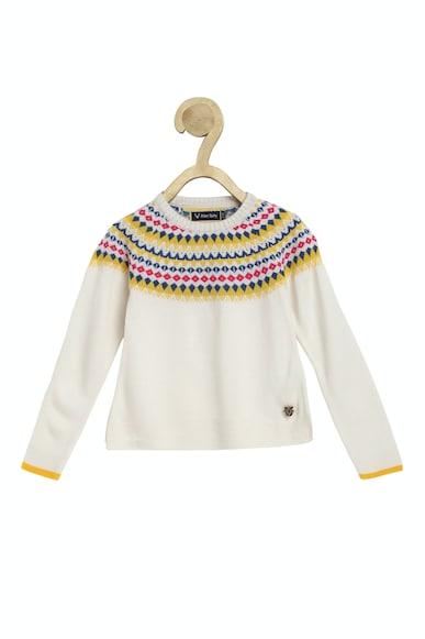 Girls Cream Print Regular Fit Sweater