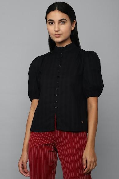 Women Black Stripe Short Sleeves Shirt