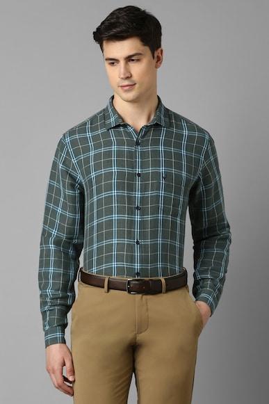 Men Green Slim Fit Check Full Sleeves Formal Shirts
