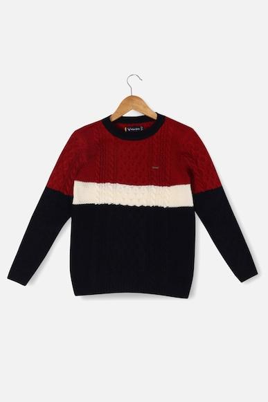 Boys Black Patterned Regular Fit Sweater