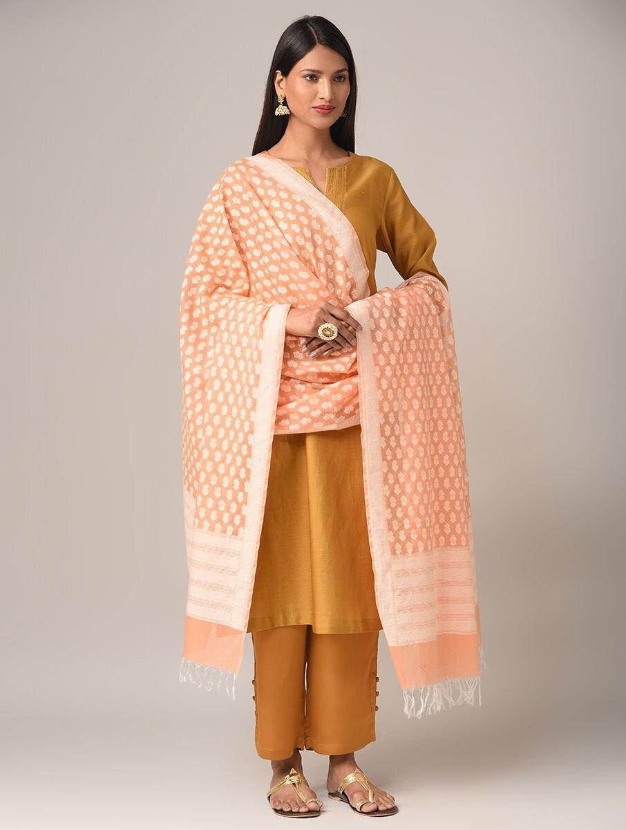 Women Orange Cotton Berasi Dupatta
