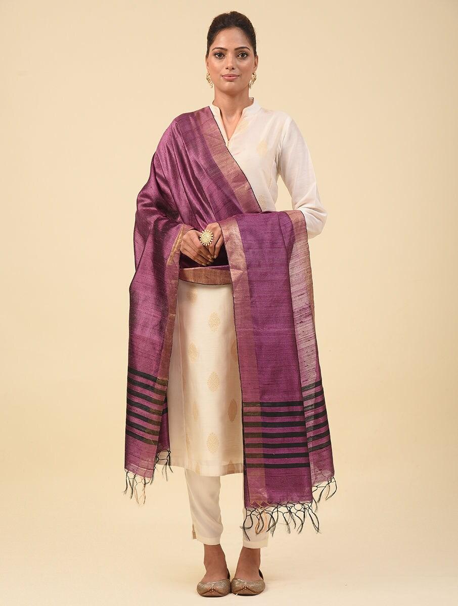 Women Purple Silk Hand woven Dupatta