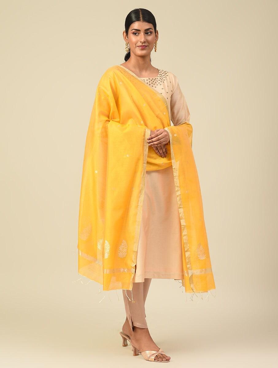 women-yellow-cotton-silk-hand-woven-dupatta