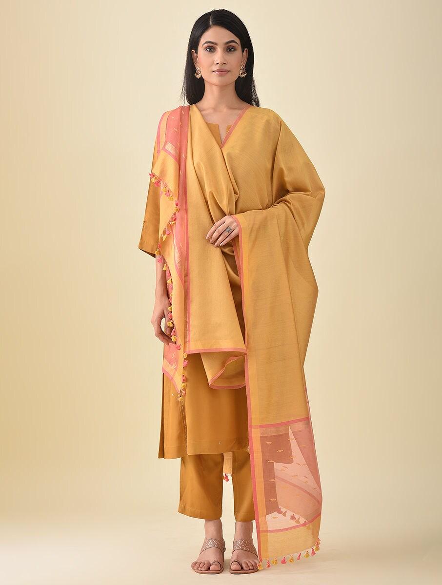 women-mustard-yellow-silk-hand-woven-dupatta