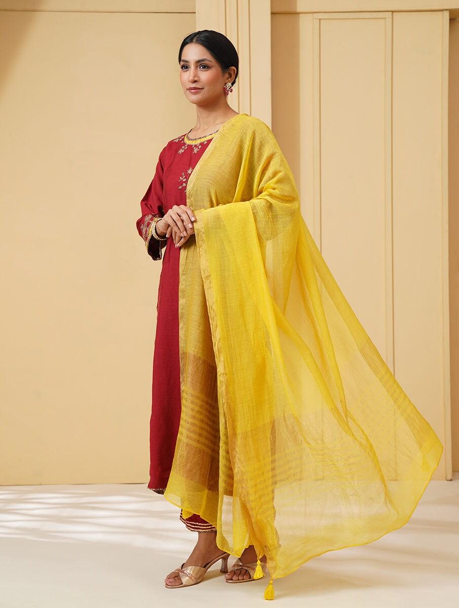 Women Mustard Yellow Cotton Silk Collection Dupatta