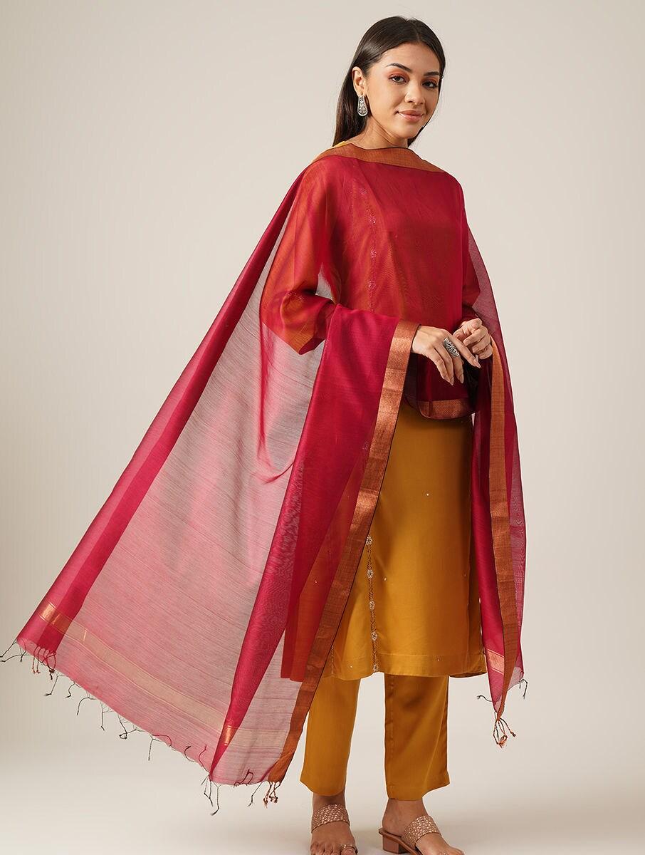 women-red-cotton-silk-dupatta
