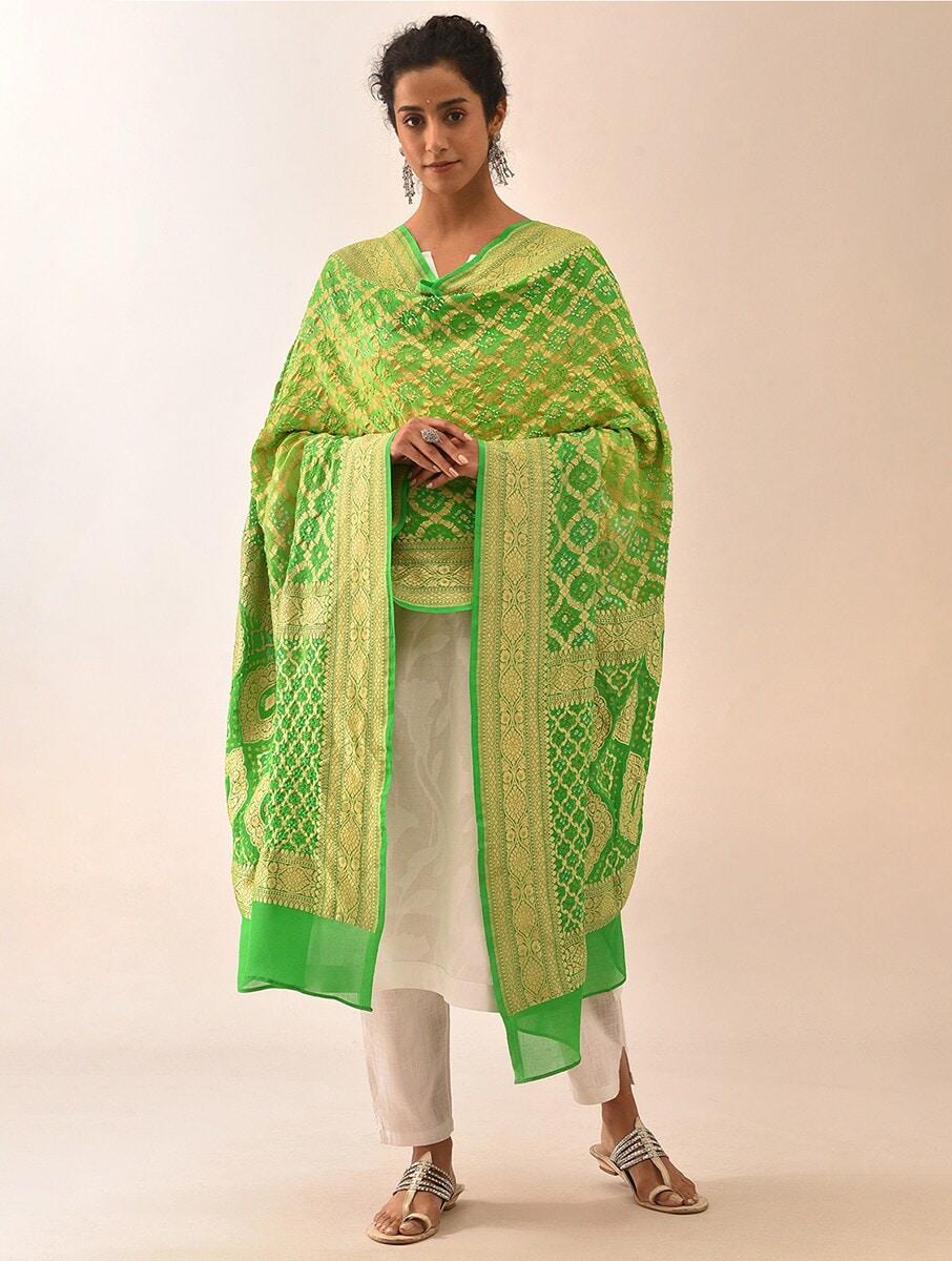 Women Green Georgette Bandhani Dupatta