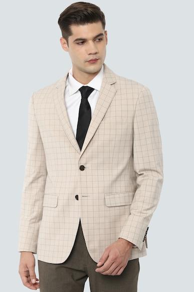 men-beige-slim-fit-check-formal-blazer