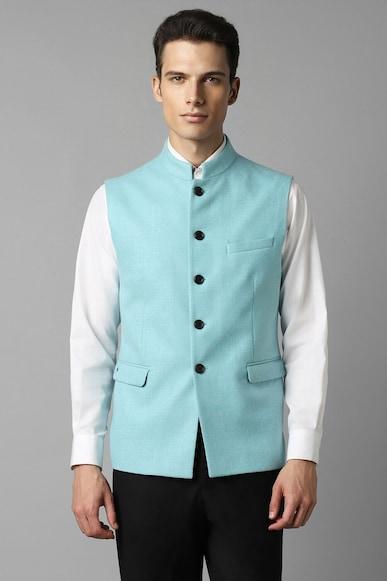 Men Blue Solid Slim Fit Party Nehru Jacket