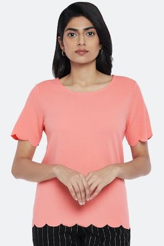 Red Solid Casual Half Sleeves Round Neck Women Comfort Fit T-Shirt
