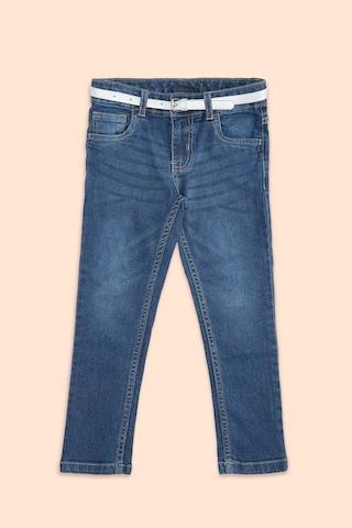 Blue Solid Full Length Casual Girls Regular Fit Jeans