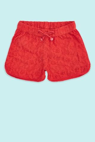 Red Solid Casual Girls Regular Fit Shorts