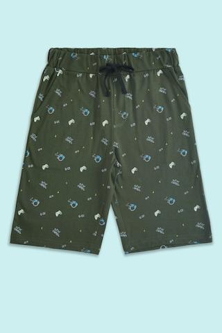 Olive Printed Knee Length Casual Boys Regular Fit Shorts