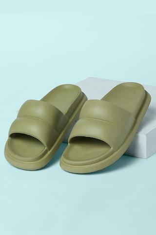 Olive Solid Casual Women Pool Slide