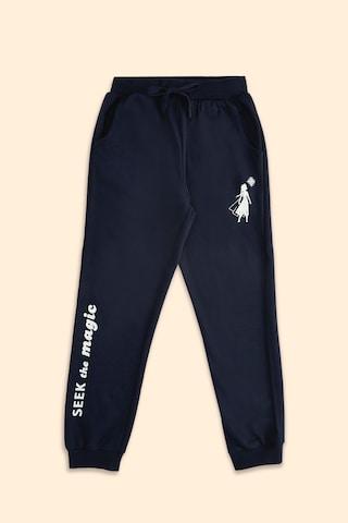 Navy Solid Full Length Casual Girls Regular Fit Track Pants