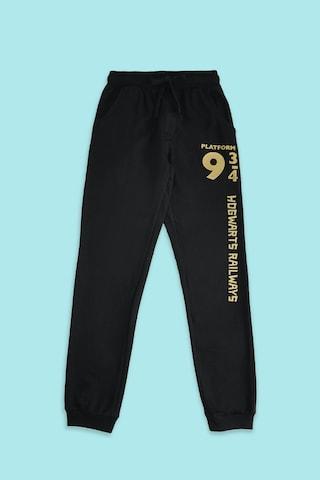 Black Printed Full Length Casual Girls Regular Fit Track Pants