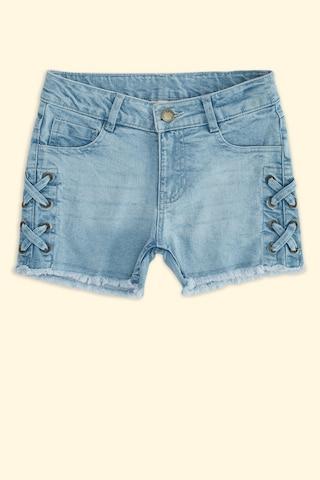 Light Blue Solid Knee Length Casual Girls Regular Fit Shorts