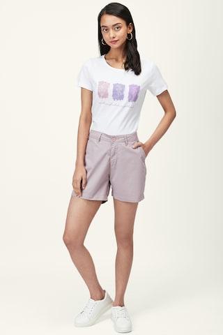 Mauve Solid Thigh-Length Casual Women Regular Fit Shorts