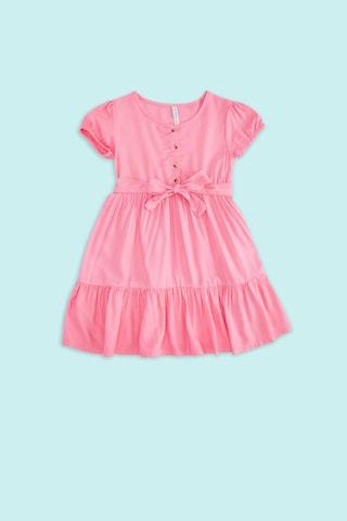 pink-solid-round-neck-casual-knee-length-short-sleeves-girls-regular-fit-dress