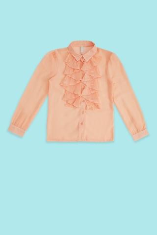 Peach Solid Casual Full Sleeves Regular Collar Girls Regular Fit Blouse