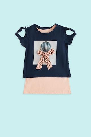 navy-printed-casual-short-sleeves-round-neck-girls-regular-fit-top