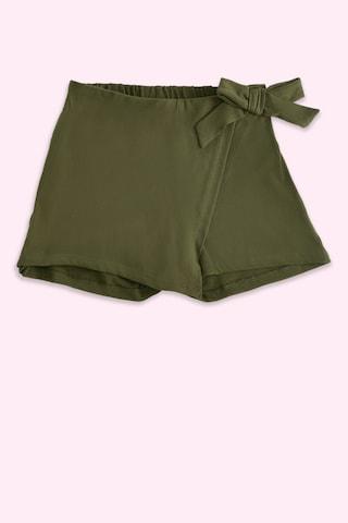 Olive Printed Knee Length Casual Girls Regular Fit Skirt