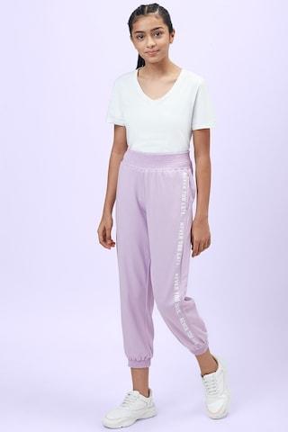 Purple Printed Ankle-Length Casual Girls Regular Fit Joggers