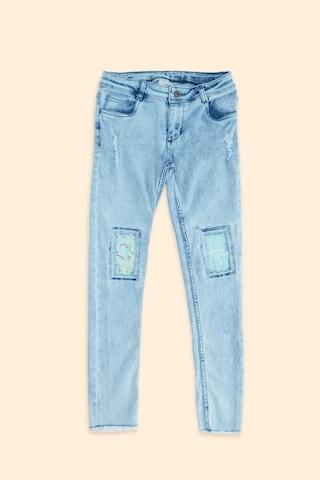 Light Blue Solid Ankle-Length Casual Girls Regular Fit Jeans