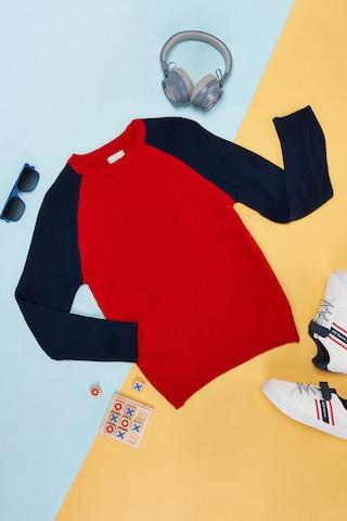 Red Solid Casual Full Sleeves Round Neck Boys Regular Fit Sweater