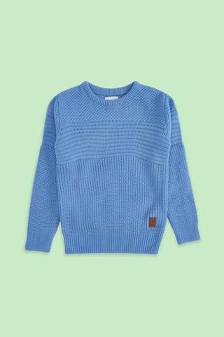 Light Blue Solid Casual Full Sleeves Round Neck Boys Regular Fit Sweater