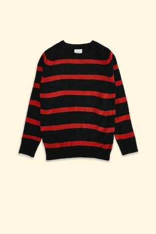 Black Stripe Casual Full Sleeves Crew Neck Boys Regular Fit Sweater