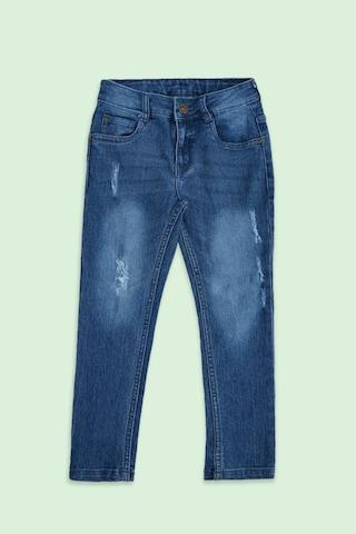 Medium Blue Solid Ankle-Length Casual Boys Tapered Fit Jeans