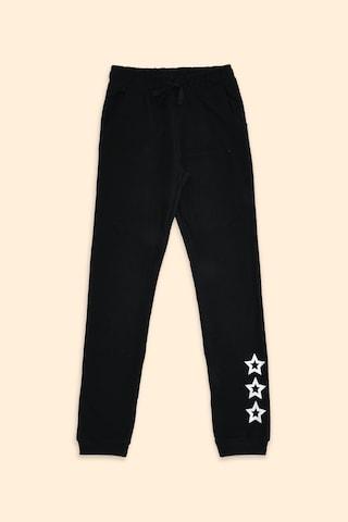 Black Printed Full Length Casual Girls Regular Fit Track Pants