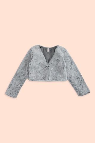 Medium Grey Solid Winter Wear Full Sleeves V Neck Girls Regular Fit Sweater