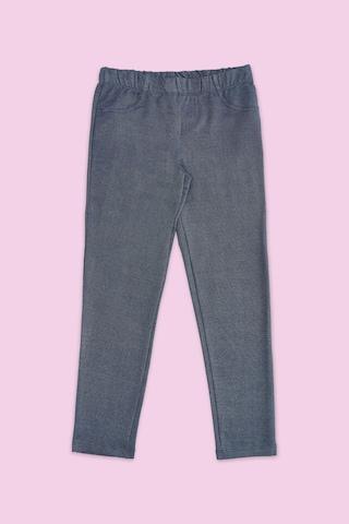 Medium Blue Textured Full Length Casual Girls Regular Fit Track Pants