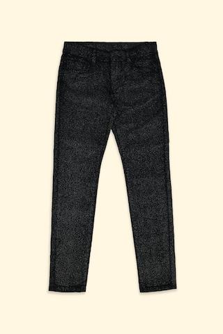 Black Printed Full Length Casual Girls Regular Fit Trouser