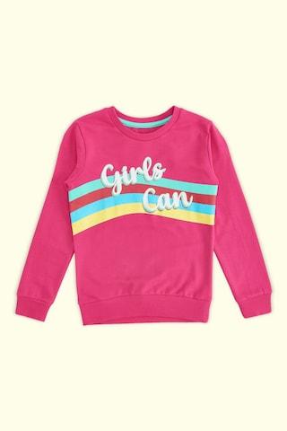 Pink Printed Casual Full Sleeves Crew Neck Girls Regular Fit Sweatshirt