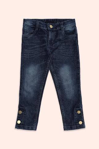 Medium Blue Solid Full Length Casual Girls Regular Fit Jeans