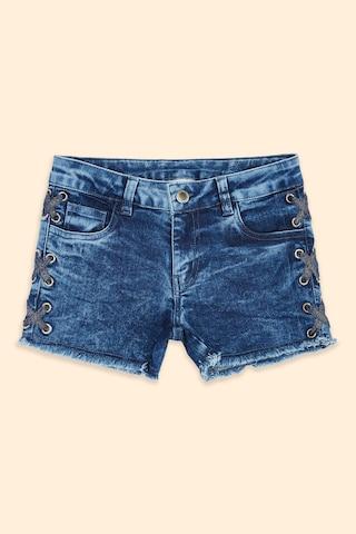 Medium Blue Printed Thigh-Length Casual Girls Regular Fit Shorts