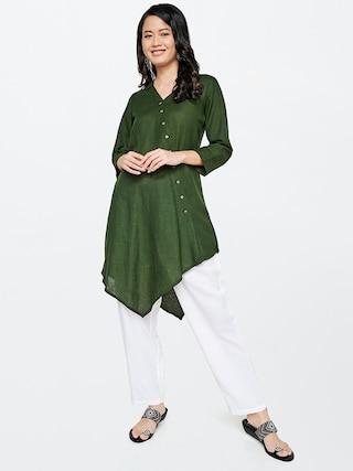 olive-solid-formal-3/4th-sleeves-regular-collar-women-regular-fit-tunic