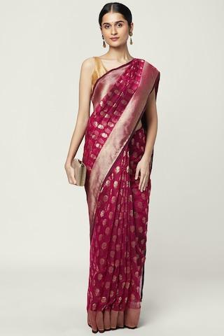 Wine Jacquard Polyester Sari