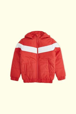 Red Cut & Sew Casual Full Sleeves Regular Hood Boys Regular Fit Jacket