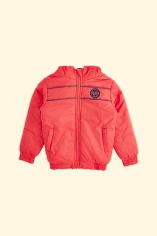 Red Solid Casual Full Sleeves Regular Hood Boys Regular Fit Jacket