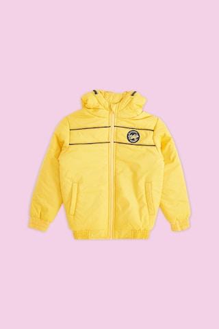 Yellow Solid Casual Full Sleeves Regular Hood Boys Regular Fit Jacket